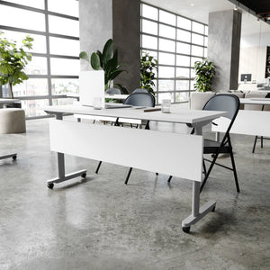 English Elm Palmer Heavy-Duty 60" Nesting Flip Training Table with Cable Management for Versatile Workspace Solutions White Top/Gray Frame 23.5" W x 60"L MT-M6024-T-LEG-WHTGRY-GG