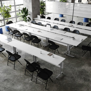 English Elm Palmer Heavy-Duty 60" Nesting Flip Training Table with Cable Management for Versatile Workspace Solutions White Top/Gray Frame 23.5" W x 60"L MT-M6024-T-LEG-WHTGRY-GG