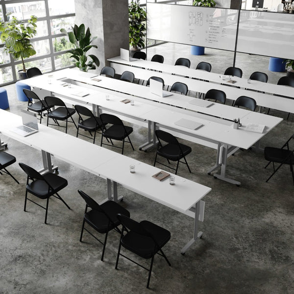 English Elm Palmer Heavy-Duty 60" Nesting Flip Training Table with Cable Management for Versatile Workspace Solutions White Top/Gray Frame 23.5" W x 60"L MT-M6024-T-LEG-WHTGRY-GG