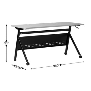English Elm Davis Heavy-Duty Flip Training Table with Nesting Design, Cable Management & Modesty Panel for Versatility Gray Top/Black Frame 23.5" W x 60"L MT-M6024-Y-LEG-GRYBLK-GG