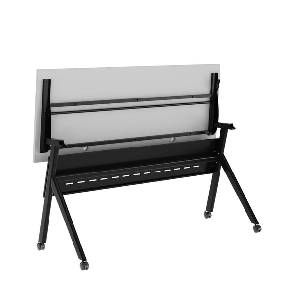 English Elm Davis Heavy-Duty Flip Training Table with Nesting Design, Cable Management & Modesty Panel for Versatility Gray Top/Black Frame 23.5" W x 60"L MT-M6024-Y-LEG-GRYBLK-GG