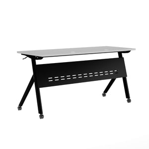 English Elm Davis Heavy-Duty Flip Training Table with Nesting Design, Cable Management & Modesty Panel for Versatility Gray Top/Black Frame 23.5" W x 60"L MT-M6024-Y-LEG-GRYBLK-GG