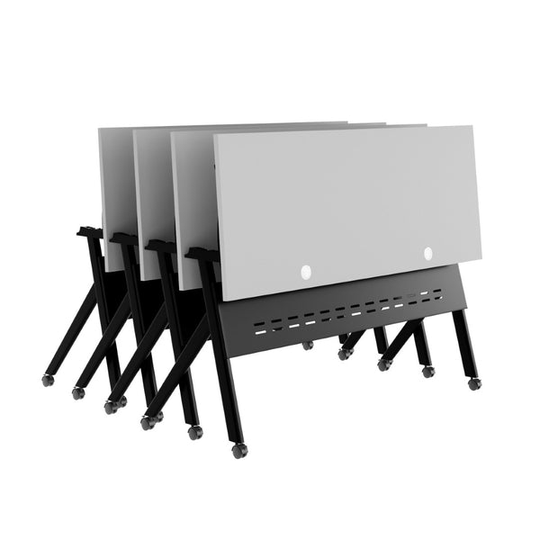 English Elm Davis Heavy-Duty Flip Training Table with Nesting Design, Cable Management & Modesty Panel for Versatility Gray Top/Black Frame 23.5" W x 60"L MT-M6024-Y-LEG-GRYBLK-GG