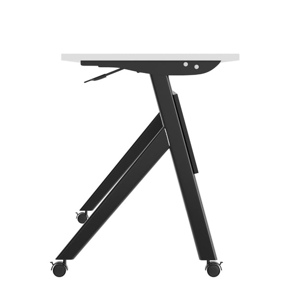English Elm Davis Heavy-Duty Flip Training Table with Nesting Design, Cable Management & Modesty Panel for Versatility Gray Top/Black Frame 23.5" W x 60"L MT-M6024-Y-LEG-GRYBLK-GG