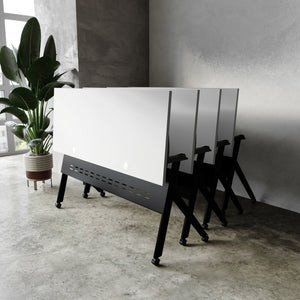 English Elm Davis Heavy-Duty Flip Training Table with Nesting Design, Cable Management & Modesty Panel for Versatility Gray Top/Black Frame 23.5" W x 60"L MT-M6024-Y-LEG-GRYBLK-GG