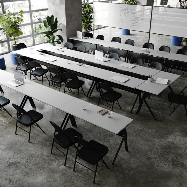 English Elm Davis Heavy-Duty Flip Training Table with Nesting Design, Cable Management & Modesty Panel for Versatility Gray Top/Black Frame 23.5" W x 60"L MT-M6024-Y-LEG-GRYBLK-GG