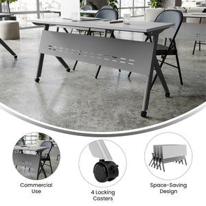 English Elm Davis Heavy-Duty Flip Training Table with Nesting Design, Cable Management & Modesty Panel for Versatility Gray Top/Gray Frame 23.5" W x 60"L MT-M6024-Y-LEG-GRYGRY-GG