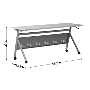 English Elm Davis Heavy-Duty Flip Training Table with Nesting Design, Cable Management & Modesty Panel for Versatility Gray Top/Gray Frame 23.5" W x 60"L MT-M6024-Y-LEG-GRYGRY-GG