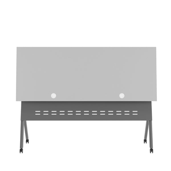 English Elm Davis Heavy-Duty Flip Training Table with Nesting Design, Cable Management & Modesty Panel for Versatility Gray Top/Gray Frame 23.5" W x 60"L MT-M6024-Y-LEG-GRYGRY-GG