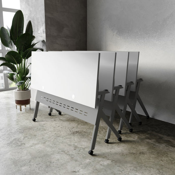 English Elm Davis Heavy-Duty Flip Training Table with Nesting Design, Cable Management & Modesty Panel for Versatility Gray Top/Gray Frame 23.5" W x 60"L MT-M6024-Y-LEG-GRYGRY-GG