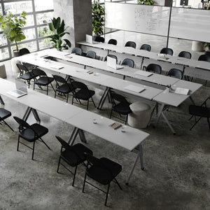 English Elm Davis Heavy-Duty Flip Training Table with Nesting Design, Cable Management & Modesty Panel for Versatility Gray Top/Gray Frame 23.5" W x 60"L MT-M6024-Y-LEG-GRYGRY-GG