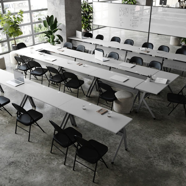 English Elm Davis Heavy-Duty Flip Training Table with Nesting Design, Cable Management & Modesty Panel for Versatility Gray Top/Gray Frame 23.5" W x 60"L MT-M6024-Y-LEG-GRYGRY-GG