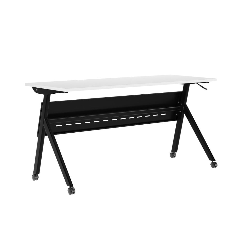 English Elm Davis Heavy-Duty Flip Training Table with Nesting Design, Cable Management & Modesty Panel for Versatility White Top/Black Frame 23.5" W x 60"L MT-M6024-Y-LEG-WHTBLK-GG