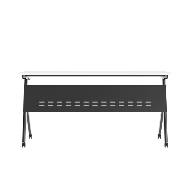 English Elm Davis Heavy-Duty Flip Training Table with Nesting Design, Cable Management & Modesty Panel for Versatility White Top/Black Frame 23.5" W x 60"L MT-M6024-Y-LEG-WHTBLK-GG