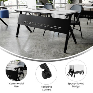 English Elm Davis Heavy-Duty Flip Training Table with Nesting Design, Cable Management & Modesty Panel for Versatility White Top/Black Frame 23.5" W x 60"L MT-M6024-Y-LEG-WHTBLK-GG