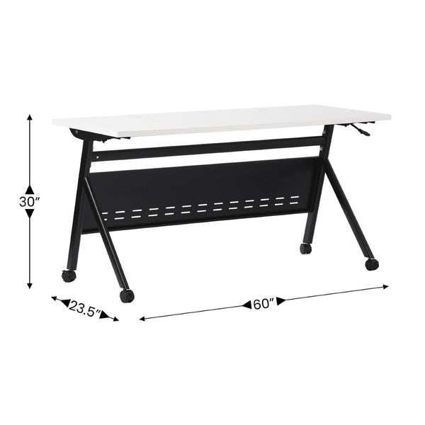 English Elm Davis Heavy-Duty Flip Training Table with Nesting Design, Cable Management & Modesty Panel for Versatility White Top/Black Frame 23.5" W x 60"L MT-M6024-Y-LEG-WHTBLK-GG