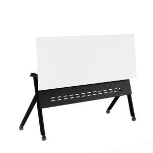 English Elm Davis Heavy-Duty Flip Training Table with Nesting Design, Cable Management & Modesty Panel for Versatility White Top/Black Frame 23.5" W x 60"L MT-M6024-Y-LEG-WHTBLK-GG