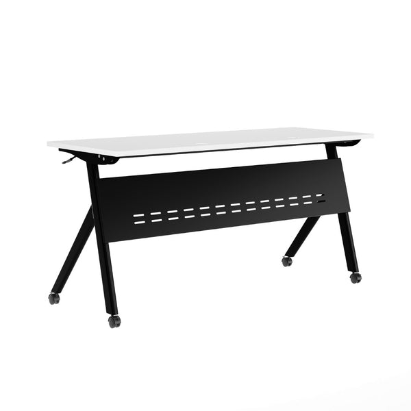 English Elm Davis Heavy-Duty Flip Training Table with Nesting Design, Cable Management & Modesty Panel for Versatility White Top/Black Frame 23.5" W x 60"L MT-M6024-Y-LEG-WHTBLK-GG
