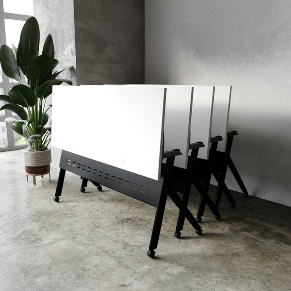 English Elm Davis Heavy-Duty Flip Training Table with Nesting Design, Cable Management & Modesty Panel for Versatility White Top/Black Frame 23.5" W x 60"L MT-M6024-Y-LEG-WHTBLK-GG