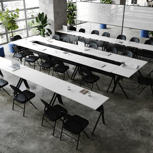 English Elm Davis Heavy-Duty Flip Training Table with Nesting Design, Cable Management & Modesty Panel for Versatility White Top/Black Frame 23.5" W x 60"L MT-M6024-Y-LEG-WHTBLK-GG