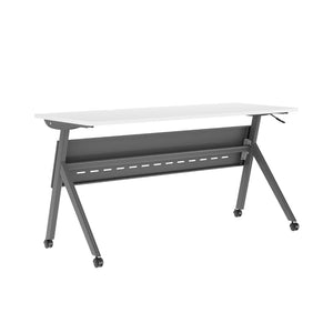 English Elm Davis Heavy-Duty Flip Training Table with Nesting Design, Cable Management & Modesty Panel for Versatility White Top/Gray Frame 23.5" W x 60"L MT-M6024-Y-LEG-WHTGRY-GG