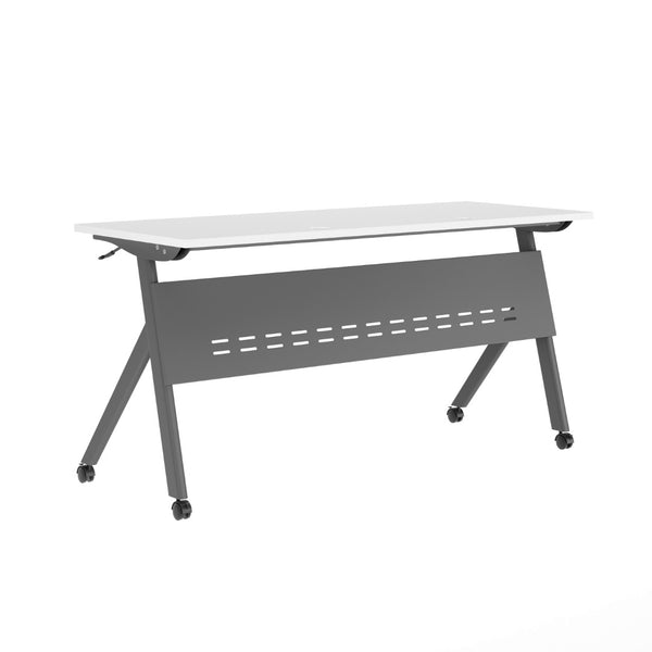 English Elm Davis Heavy-Duty Flip Training Table with Nesting Design, Cable Management & Modesty Panel for Versatility White Top/Gray Frame 23.5" W x 60"L MT-M6024-Y-LEG-WHTGRY-GG