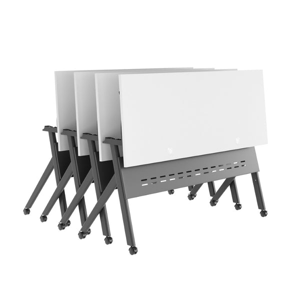 English Elm Davis Heavy-Duty Flip Training Table with Nesting Design, Cable Management & Modesty Panel for Versatility White Top/Gray Frame 23.5" W x 60"L MT-M6024-Y-LEG-WHTGRY-GG