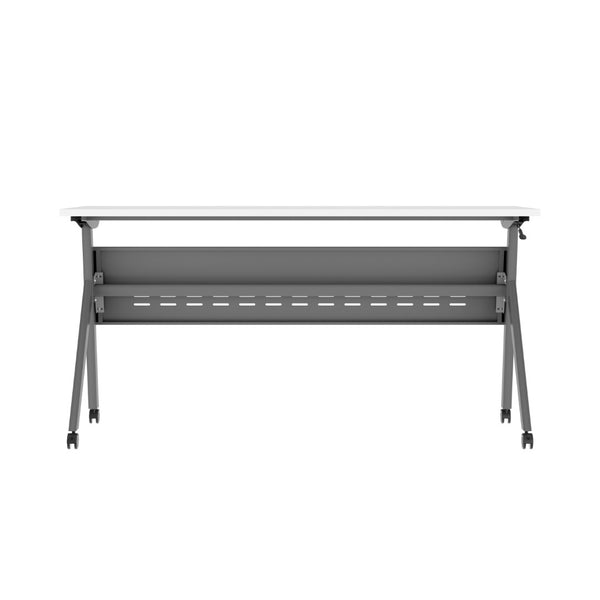 English Elm Davis Heavy-Duty Flip Training Table with Nesting Design, Cable Management & Modesty Panel for Versatility White Top/Gray Frame 23.5" W x 60"L MT-M6024-Y-LEG-WHTGRY-GG