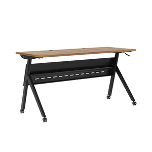 English Elm Davis Heavy-Duty Flip Training Table with Nesting Design, Cable Management & Modesty Panel for Versatility Walnut Top/Black Frame 23.5" W x 60"L MT-M6024-Y-LEG-WLNBLK-GG