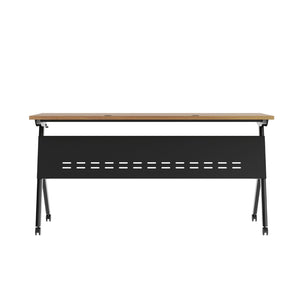 English Elm Davis Heavy-Duty Flip Training Table with Nesting Design, Cable Management & Modesty Panel for Versatility Walnut Top/Black Frame 23.5" W x 60"L MT-M6024-Y-LEG-WLNBLK-GG