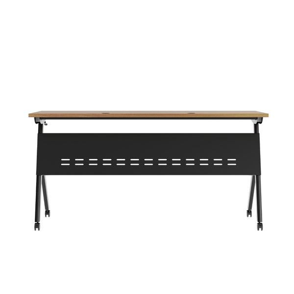 English Elm Davis Heavy-Duty Flip Training Table with Nesting Design, Cable Management & Modesty Panel for Versatility Walnut Top/Black Frame 23.5" W x 60"L MT-M6024-Y-LEG-WLNBLK-GG