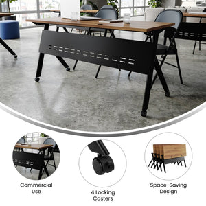 English Elm Davis Heavy-Duty Flip Training Table with Nesting Design, Cable Management & Modesty Panel for Versatility Walnut Top/Black Frame 23.5" W x 60"L MT-M6024-Y-LEG-WLNBLK-GG