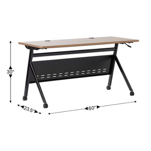 English Elm Davis Heavy-Duty Flip Training Table with Nesting Design, Cable Management & Modesty Panel for Versatility Walnut Top/Black Frame 23.5" W x 60"L MT-M6024-Y-LEG-WLNBLK-GG