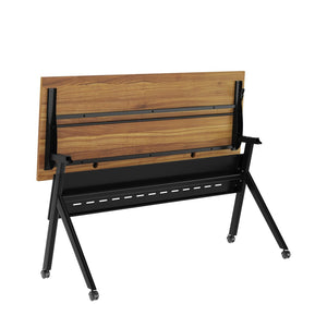 English Elm Davis Heavy-Duty Flip Training Table with Nesting Design, Cable Management & Modesty Panel for Versatility Walnut Top/Black Frame 23.5" W x 60"L MT-M6024-Y-LEG-WLNBLK-GG