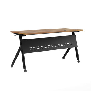English Elm Davis Heavy-Duty Flip Training Table with Nesting Design, Cable Management & Modesty Panel for Versatility Walnut Top/Black Frame 23.5" W x 60"L MT-M6024-Y-LEG-WLNBLK-GG