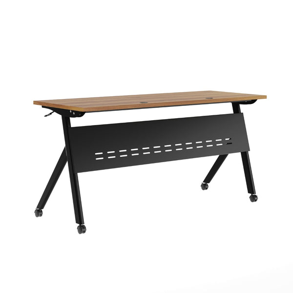 English Elm Davis Heavy-Duty Flip Training Table with Nesting Design, Cable Management & Modesty Panel for Versatility Walnut Top/Black Frame 23.5" W x 60"L MT-M6024-Y-LEG-WLNBLK-GG