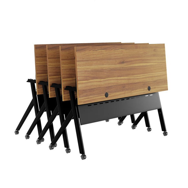 English Elm Davis Heavy-Duty Flip Training Table with Nesting Design, Cable Management & Modesty Panel for Versatility Walnut Top/Black Frame 23.5" W x 60"L MT-M6024-Y-LEG-WLNBLK-GG