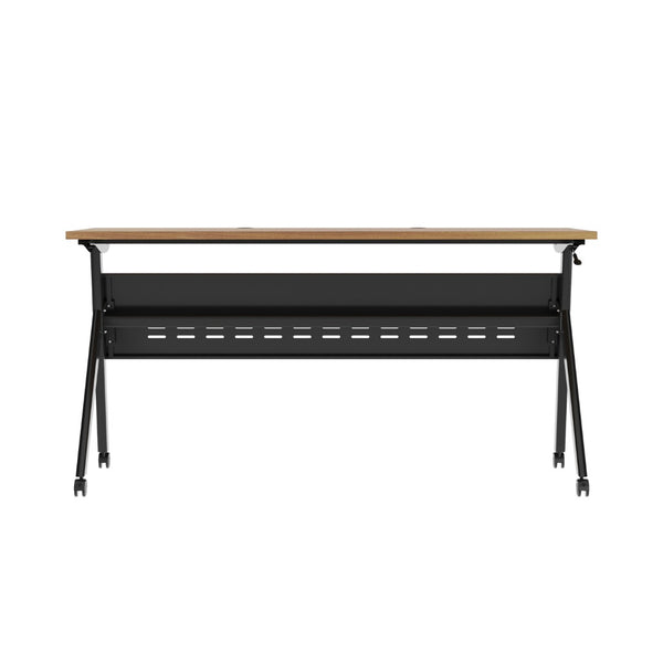English Elm Davis Heavy-Duty Flip Training Table with Nesting Design, Cable Management & Modesty Panel for Versatility Walnut Top/Black Frame 23.5" W x 60"L MT-M6024-Y-LEG-WLNBLK-GG