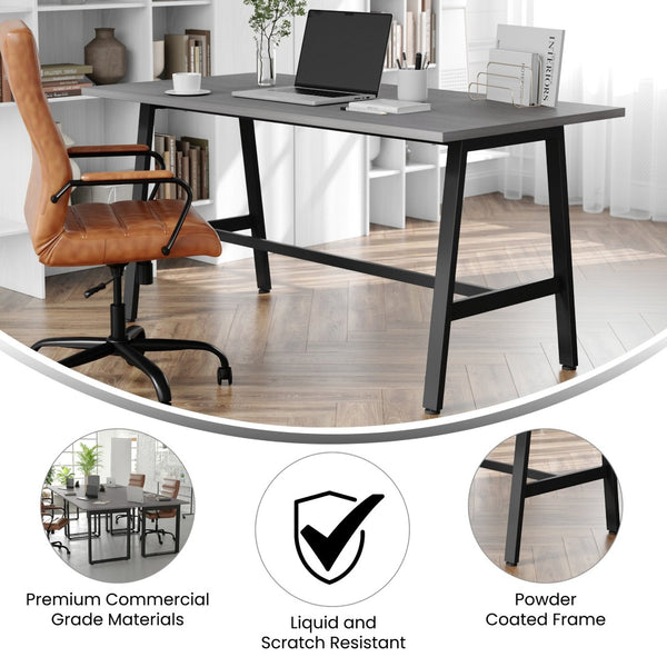 English Elm Redmond Durable Conference Table with Thick Laminate Top and Heavy-Duty Steel Base for Meetings Gray Oak 30"W x 60"D x 30"H MT-M6030-LTGRY-ABF-GG