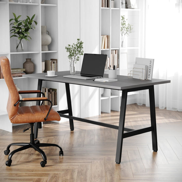 English Elm Redmond Durable Conference Table with Thick Laminate Top and Heavy-Duty Steel Base for Meetings Gray Oak 30"W x 60"D x 30"H MT-M6030-LTGRY-ABF-GG