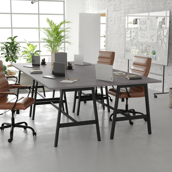 English Elm Redmond Durable Conference Table with Thick Laminate Top and Heavy-Duty Steel Base for Meetings Gray Oak 30"W x 60"D x 30"H MT-M6030-LTGRY-ABF-GG