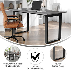 English Elm Redmond Commercial Conference Table – Durable Double-Sided Laminate Top with Heavy-Duty Steel Base Gray Oak 30"W x 60"D x 30"H MT-M6030-LTGRY-UBF-GG