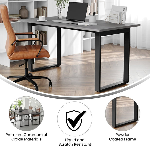 English Elm Redmond Commercial Conference Table – Durable Double-Sided Laminate Top with Heavy-Duty Steel Base Gray Oak 30"W x 60"D x 30"H MT-M6030-LTGRY-UBF-GG