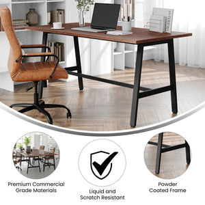 English Elm Redmond Durable Conference Table with Thick Laminate Top and Heavy-Duty Steel Base for Meetings Walnut 30"W x 60"D x 30"H MT-M6030-WLT-ABF-GG