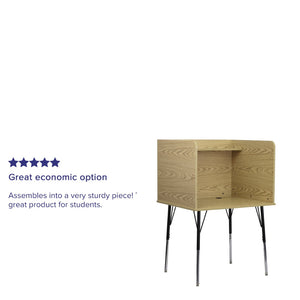 English Elm Justin Stand-Alone Study Carrel - Height Adjustable, Organized Workspace for Libraries & Classrooms Oak MT-M6221-SGLSC-OAK-GG