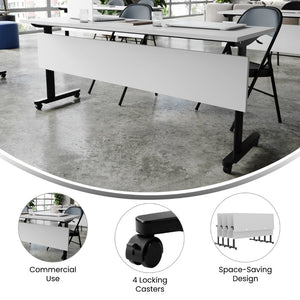 English Elm Palmer Heavy-Duty Nesting Flip Training Table with T-Legs, Cable Management, and Smooth Mobility Gray Top/Black Frame 23.5" W x 72"L MT-M7224-T-LEG-GRYBLK-GG