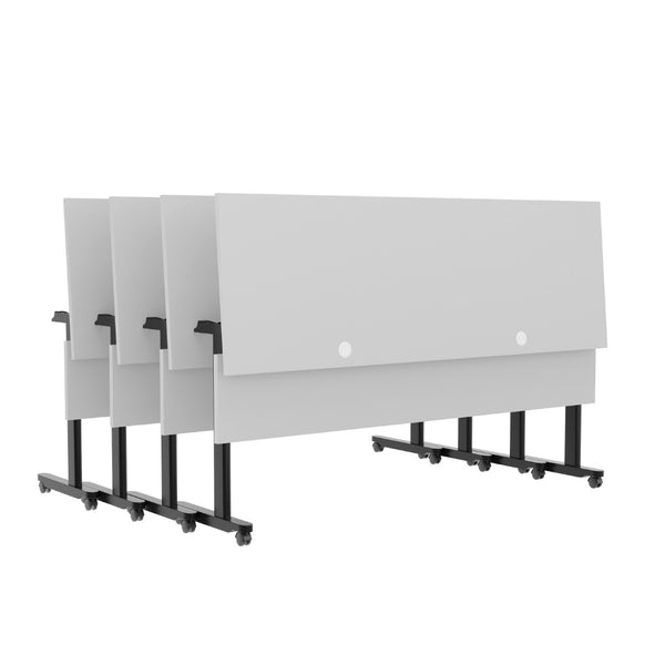 English Elm Palmer Heavy-Duty Nesting Flip Training Table with T-Legs, Cable Management, and Smooth Mobility Gray Top/Black Frame 23.5" W x 72"L MT-M7224-T-LEG-GRYBLK-GG