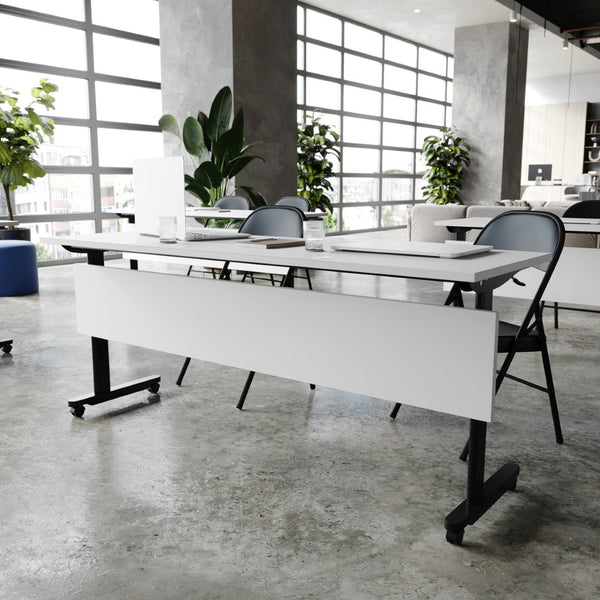 English Elm Palmer Heavy-Duty Nesting Flip Training Table with T-Legs, Cable Management, and Smooth Mobility Gray Top/Black Frame 23.5" W x 72"L MT-M7224-T-LEG-GRYBLK-GG