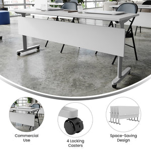 English Elm Palmer Heavy-Duty Nesting Flip Training Table with T-Legs, Cable Management, and Smooth Mobility Gray Top/Gray Frame 23.5" W x 72"L MT-M7224-T-LEG-GRYGRY-GG