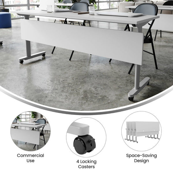 English Elm Palmer Heavy-Duty Nesting Flip Training Table with T-Legs, Cable Management, and Smooth Mobility Gray Top/Gray Frame 23.5" W x 72"L MT-M7224-T-LEG-GRYGRY-GG